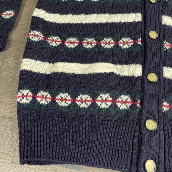 VTG Men’s Wool Navy Blue‎ Fair Isle Christmas Grandpa Cardigan Sweater M - Picture 4 of 9